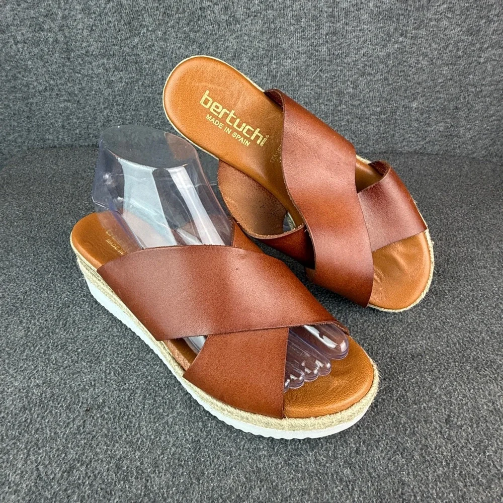 Bertuchi Womens 8 Brown Leather Espadrille Platform Slide‎ Sandals Spain